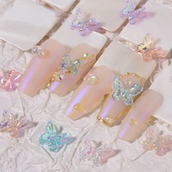 10Pcs 3D Colorful Nail Art Decals Charms Aurora Transparent Resin Double Butterfly For Manicure DIY 