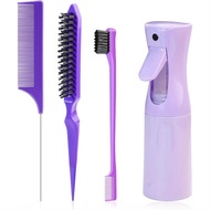 Slick Back Hair Brush for Women, 4pcs Hair Brush Set with Mist Spray Bottle 6. 8oz/ 200ml, Rat Tail 