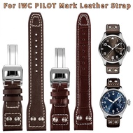 For IWC PILOT Mark Cowhide Strap 21Mm 22Mm Genuine Leather Watch Band Bamboo Grain Rivets Dark Brown Black Watchband Accessories