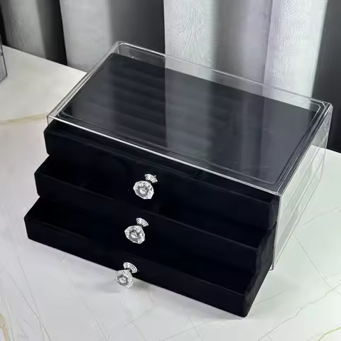 3-Layer Dust-Proof Acrylic Jewelry Organizer Box - Elegant Rectangular Display Case jewlery box orga