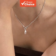 Stainless steel silver pearl branch pendant box chain necklace for women
