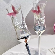 Low Price Pink Butterfly Toast Glass Pair Goblet Material Pack Wedding Champagne Glass High-value Gl