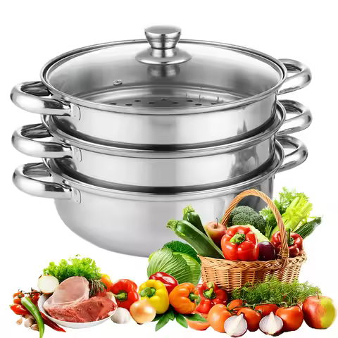 3 Tier Steamer Cooker with Lid Stainless Steel Food Steamer Multipurpose Steamer for Vegetable Dumpl