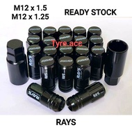 RAYS Racing Nut & Lock (Tayar Nut Panjang) Wheel Nut Sport Rim (Nut Besi) M12X1.5/1.25 ( 100% BESI)