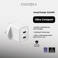 ENERGEA AmpCharge GaN40 2C PD/PPS Wall Charger 20W+20W 40W (UK) - White