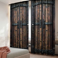 2Pcs Nostalgic Style Wooden Door Pattern Curtains Suitable For Bedroom Bathroom Living Room Dining R