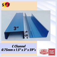 (5FT)C Channel Biru 0.75mm x 1.5" x 3" x [59"+/-] C-Truss