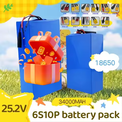 34000mAh 18650 Lithium-Ion Rechargeable Battery Pack 25.2V with 20A BMS for Scooters 25.2V 2A Charge