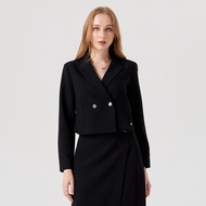 ESPADA เสื้อเบลเซอร์ทรงครอปกระดุมสองแถว ผู้หญิง สีดำ | Double Breasted Cropped Blazer | 04854