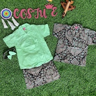 HIJAU KEMEJA Batik Costume Couple Sogan Kebaya And Batik Shirt For Children Dobby Green Mint Sogan D