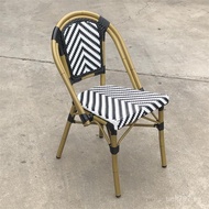 Outdoor Imitation Bamboo Dining Chair Outdoor Open-Air Rattan Chair French Balcony Cafe Table and Ch