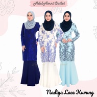 Baju Kurung Lace Nadiya Sedondon Dewasa Plus size Raya 2023 - Navy Blue/Off White/Baby Blue (Size 32-55)
