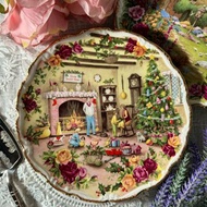 英國Royal Albert骨瓷-鑲金鄉村玫瑰聖誕限量蛋糕盤-有畫師落款