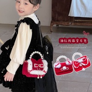 New Year Children's Bag Bow Pearl Portable Girls Messenger Bagfrench stylePrincess Chinese New Year 