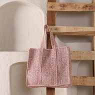 กระเป๋าผ้า Tote Bag ลายอินเดีย สีชมพู งานควิลท์ แฮนด์เมด ผ้าคอตตอน 100% ใส่ของจุ น้ำหนักเบา สินค้าลด