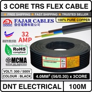 TRS (100% Pure Copper) 4.0MM FAJAR 3 Core Flexible Cable Core | Fajar Cable Wire Wayar | PVC S.Rubbe