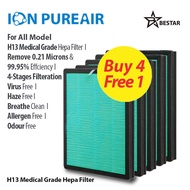 Hepa Filter for ION PUREAIR P1/ P3/ GEN2 P4/P5/P6/P7/ GEN3 P7(UV)/P8(UV)/ P10 (UV)( 4+Free 1, Total 5 Pieces)