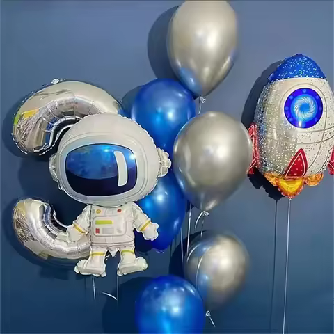 Outer Space 0-9 Number Balloon Kit Astronaut Spaceman Rocket Foil Globos For Boy Kids Galaxy Theme B