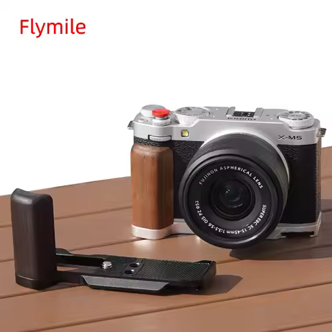 Flymile Camera Grip/L-Bracket For FUJIFILM X-M5 Camera Aluminum Alloy+Wooden Grip,Support Arca-Swiss