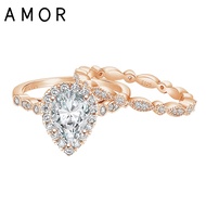 AMOR 1.5CT 925 Sterling Silver Vintage Pear Promise Rings Rose Gold Marquise Wedding Bands Bridal Ri