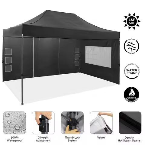 10x15 ft Pop Up Party Tent Heavy Duty Gazebo Canopy with 4 Removable Sidewalls | 10x15ft Waterproof