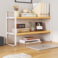 赛杉桌面置物架铁艺桌上书架书桌收纳小架子学生宿舍化妆品整理架办公 双层黄梨木色+白架50*20 分层收纳 坚实铁架