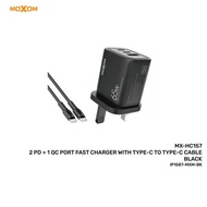 MOXOM MX-HC157 2 PD + 1 QC PORT FAST CHARGER WITH TYPE-C TO TYPE-C CABLE PD 65W QC 18W 3MW - BLACK