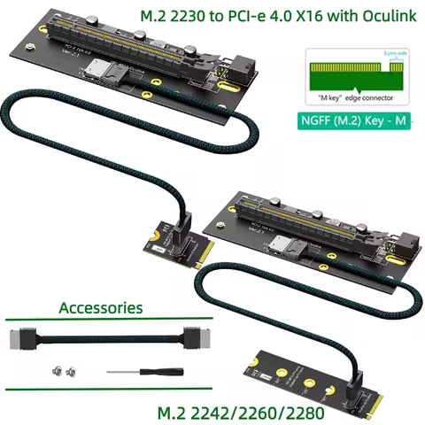 TISHRIC M.2 M-Key 2230/2242 2260 2280 To PCIE 4.0 X16 Adapter External Riser Card With Oculink SFF-8
