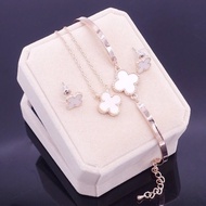 SSA Italian Luxury Rose Gold with Shell Clover Jewellery Gift Set EarringNecklace & Bracelet Fashion