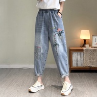 Literary Retro Jeans Loose Casual Jeans Embroidered Patch Jeans Harem Pants