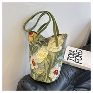 2 Oil Painting Flowers Niche High-End Sense Shoulder Bag All-Match Niche Large-Capacity Portable Com