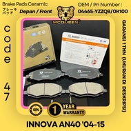 BRAKE PADS CERAMIC (FRONT) INNOVA AN40 '04-15 OEM 04465-YZZQ8 04465-OK100 MCQUEEN BRAKE PADS