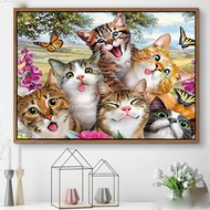DIY Diamond Embroidery Round Full Diamond beads Six kittens cat and butterfly decoration painting rh