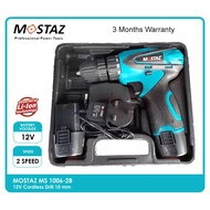[ 1 SET ] Mostaz MS1006 12v cordless drill 10mm with 2-speed, 2 battery and 1 charger