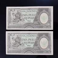 Uang Kuno/Uang Koleksi/ Uang Lama Indonesia 1964 50 Rupiah, 2 lbr. UNC