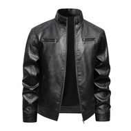 plus size Leather Jacket Men Stand-up Collar Casual Handsome coat