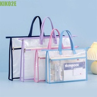 KIKO2E A3/A4 File Storage Bag, Clear Thickened Zipper Pouch Bag, Foldable Large Capacity with Handle