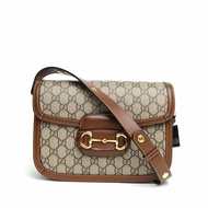 GUCCI Horsebit馬銜扣1955馬鞍包小號棕色PVC金扣肩背包