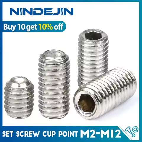 NINDEJIN hex socket set screw cup point stainless steel m2 m3 m4 m5 m6 m8 m10 headless hexagon socke