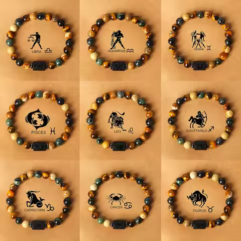 12 Zodiac Constellation Bracelet Tiger Eye Stone Reiki Aries Bracelet Zodiac Picture Jasper Sparrow 