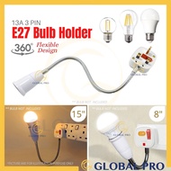 8"/ 15" 13A 3pin Plug Top E27 Light Bulb Lamp Holder Bendable Flexible Rod Extension Lamp holder Extender Light Holder