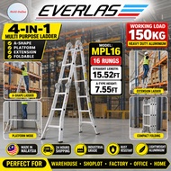 EVERLAS MPL16 Heavy Duty Warehouse/Shoplot High Rack Access Aluminium Ladder 16 Rungs 15.52FT 150KG
