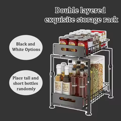 Pull-Out Cabinet Organizer - Adjustable Storage Shelf for Spices, Dishes & Kitchen Essentials | Mult