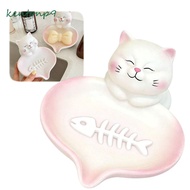 KENTONP Cat Soap Dish, Cat-shaped Non-Slip Base Soap Holder, Lucky Cat Creative Design With Drainage