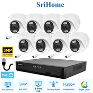 (3MP) SriHome PoE NVR (8x PoE port) + 8x PoE Dome Camera 3MP Network Video Recording CCTV System (NV