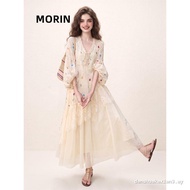 MORIN Beige Contrast Color Floral Lace Ruffled Dress - Summer