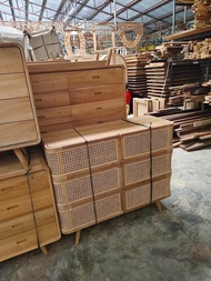 Free Delivery Clear Stock Teak Wood Rattan Cabinet ตู้หวาย ตู้เก็บของหวาย ตู้ลิ้นชักไม้สัก ตู้ลิ้นชักหวาย ตู้หวาย มินิมอล 6 ลิ้นชัก งานไม้สักดิบ] ขนาด ย120xก45xสูง60cm