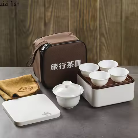 7-piece set Chinese Kung Fu Tea Set Ceramic Portable Teapot Set Outdoor Travel Gaiwan Tea Cups of Te