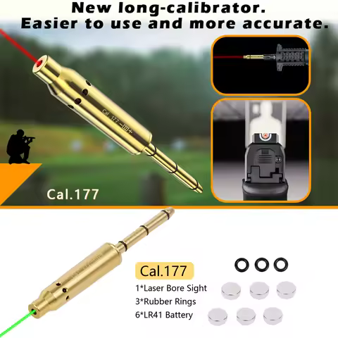 Long Calibrator Special Red Green Laser Boresighter End Barrel .177 22LR Cal 7.62 9mm .38spl .223 Tr