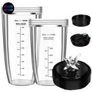 Blender Replacement Parts for , 32oz & 24oz  Blender Cups Replacement with To-Go Lids & 7-Fins Extra